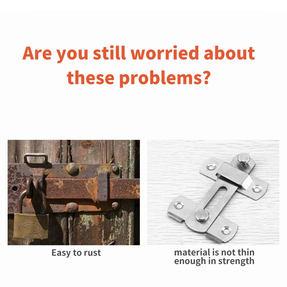 90 Degree Cabinet Home Door Lock Latch Clasp Security Tools Button Stainless Steel Sliding Chain Hotel Shift Push Pull