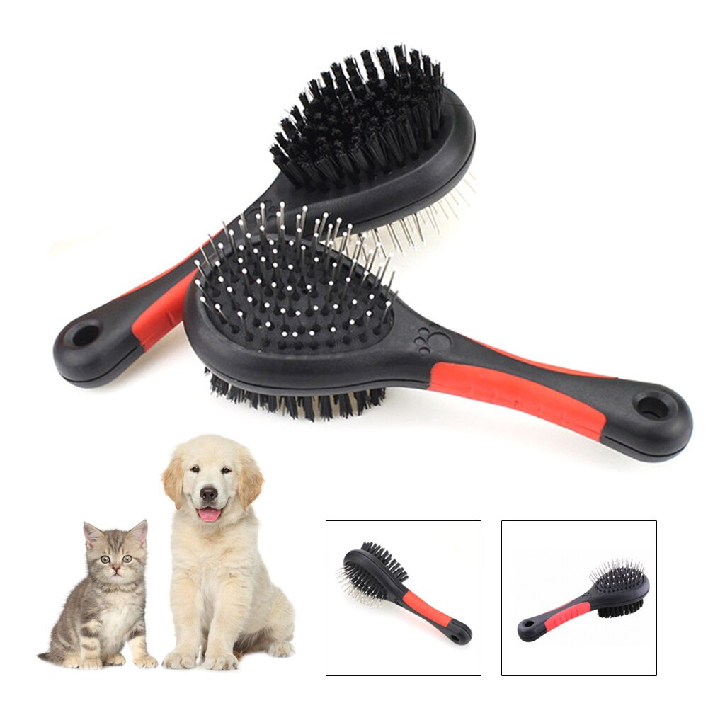 Pet Dubbelzijdig Bad Borstel Hond Kat Haar Massage Handvat Kam Dog Grooming Pet Hair Cleaning Pet Kat Honden