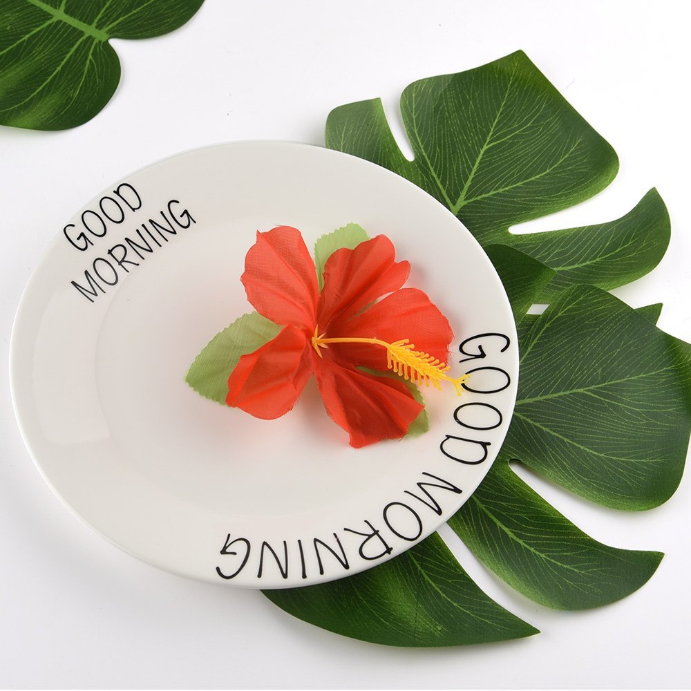 60 Pcs Tropical Party Decoratie Benodigdheden 8 inch Tropische Palm Monstera Bladeren en Hibiscus Bloemen, Simulatie Leaf voor Hawai
