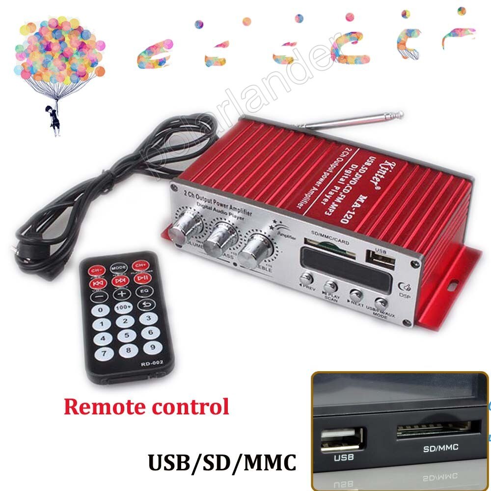 Auto auto voertuig Stereo Eindversterker USB/FM/SD/DVD/MP3 Speler 12 v MA120 2ch uitgangsvermogen versterker 20WX2