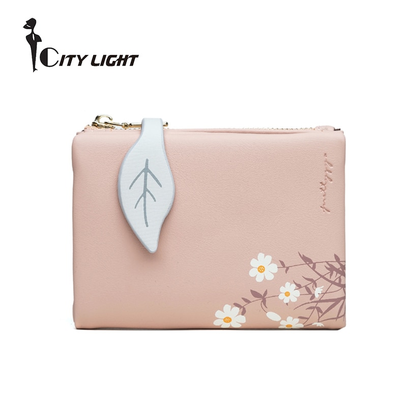 Women Wallet Leaf Pattern Hasp Ladies Purse soft pu Leather Small Short Wallets Female Zipper Coin Purse