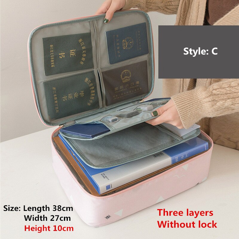 Waterproof Briefcases Woman Home Certificate Invoice Storage Bag Man Business Travel Multifunction Document Package Accessories: C Pink Geometry