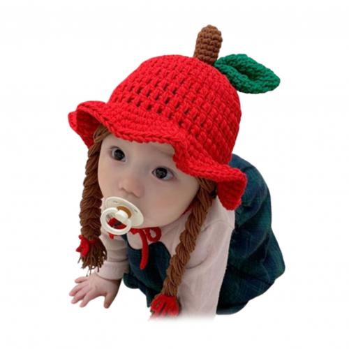 Baby piger vinter flettet paryk uldgarn strikket hat varm hætte fotografering prop: Rød