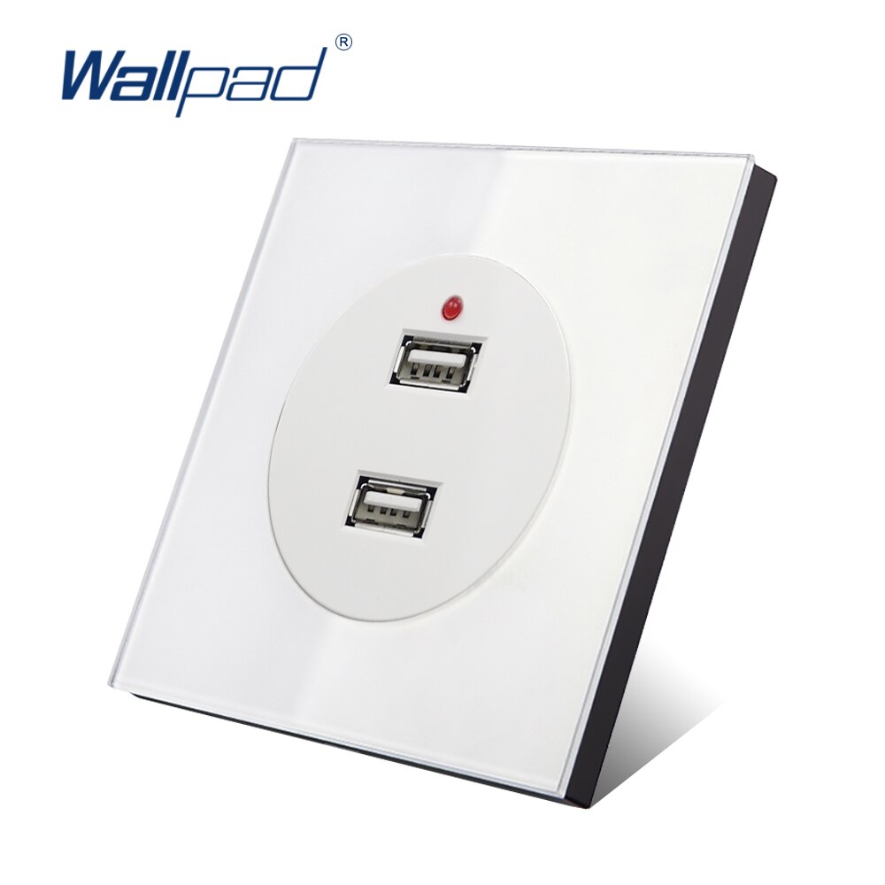 Wallpad Crystal Glass Panel 2 USB Charger Wall Power Socket Outlet 5V 2400MA
