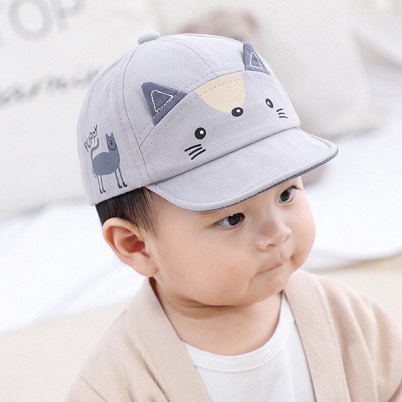 Cartoon Animal Baby Boy Hat Spring Summer Cotton Outdoor Soft Brim Kids Hats Beach Caps Baby Stuff Children Hat For Boys: gray