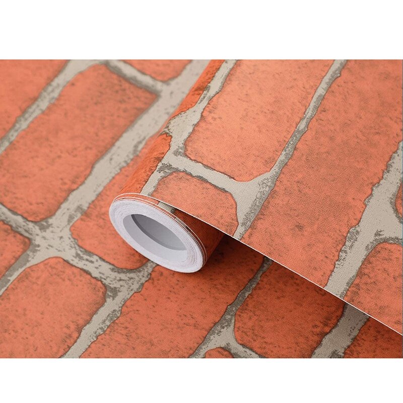 Orange Red Brick Wallpaper Stick Wallpaper 3D Adhesive Wallpaper Faux Textured Brick Removable Wall Paper 45cmx10M: Default Title