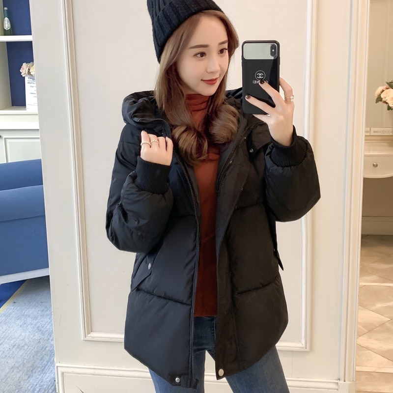Vinterjacka för kvinnor huvkappa i koreansk stil dam dunjackor dam parkas fritidsjackor vindtät regntät