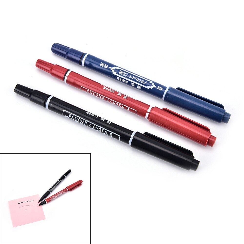 Top Selling Praktische Dubbele Hand Marker Pennen Waterdichte Inkt Draagbare Fijne Colour Markeerstift 3 Kleuren Briefpapier