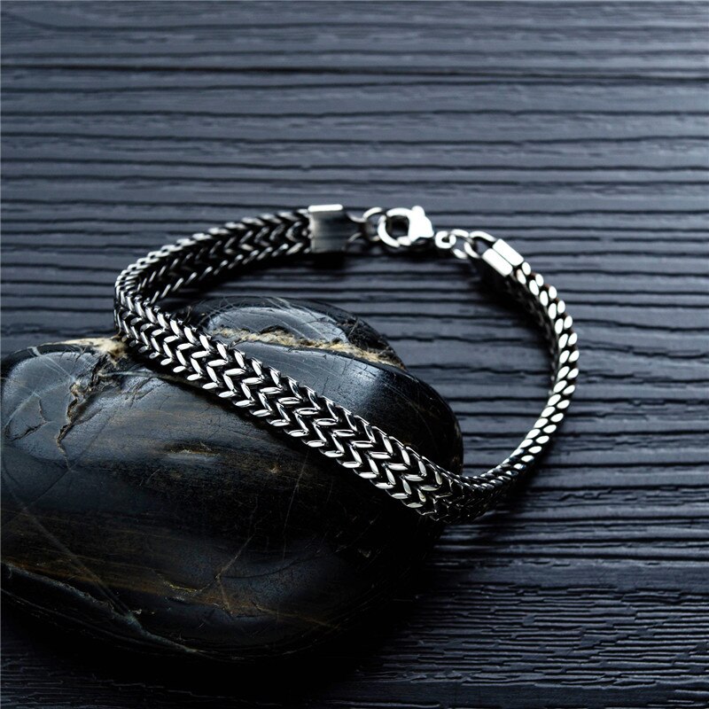 ZORCVENS hommes Bracelet & Bracelet de noël Bracelet en acier inoxydable couleur argent lien blé Double chaîne bijoux directe