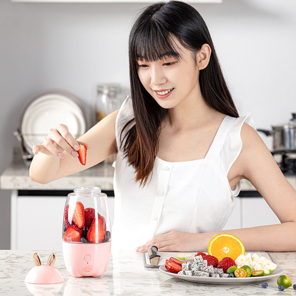 Härlig kanin hushålls bärbar usb uppladdningsbar juicerpress fruktblandare mixer bärbar mini storlek fruktjuicer