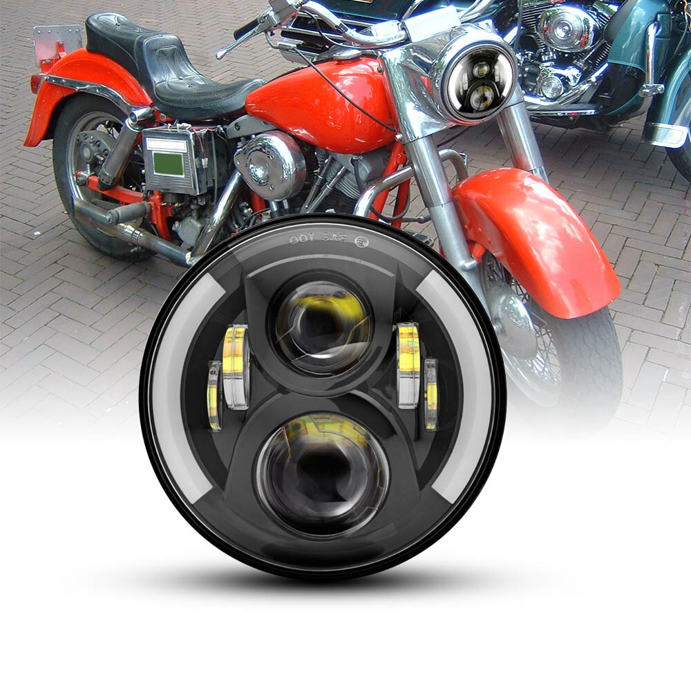 7" LED Headlights Projector LED Lights Bulb Headlamp 7 inch For FLSTC FLSTF FLSTFB: 50W Black with halo