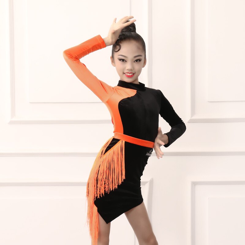Latinalaistanssi puku tytöt hapsut tango cha cha samba rumba salsa juhlasali harjoitus mekot lasten ohut esitysvaatteet  dc3418