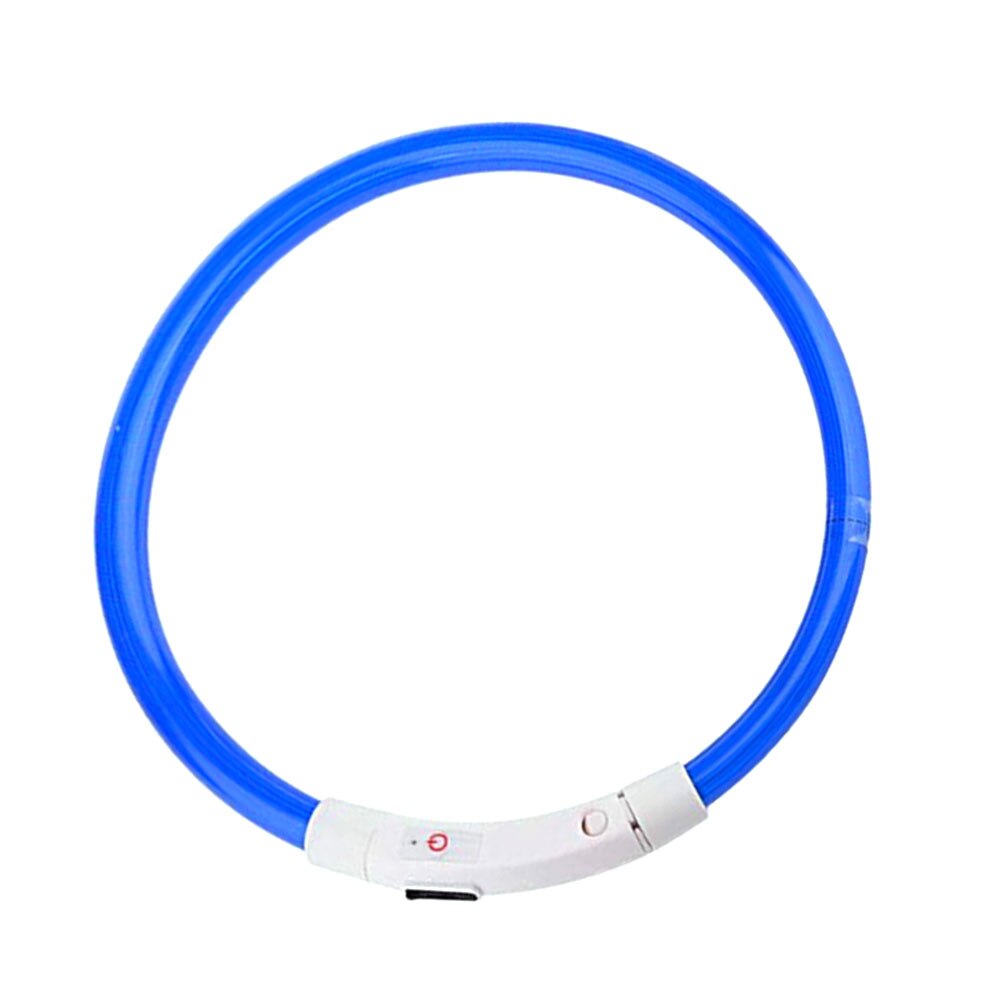 Super Bright Adjustable LED Dog Collar Glowing Belt Flashing Necklace Visibility Pet Safety USB Rechargeable Light Up: Blue / M