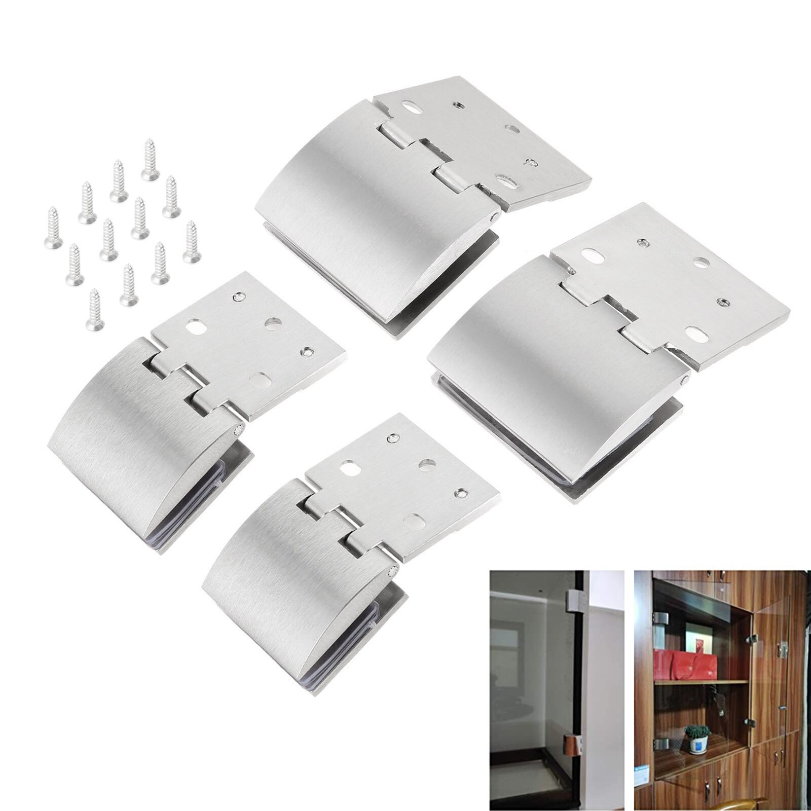 2pcs Door Hinges Zinc Alloy Cabinet Glass Door Hinge Clamp Clips Fit for 5-10mm Thickness Glass Furniture Hardware