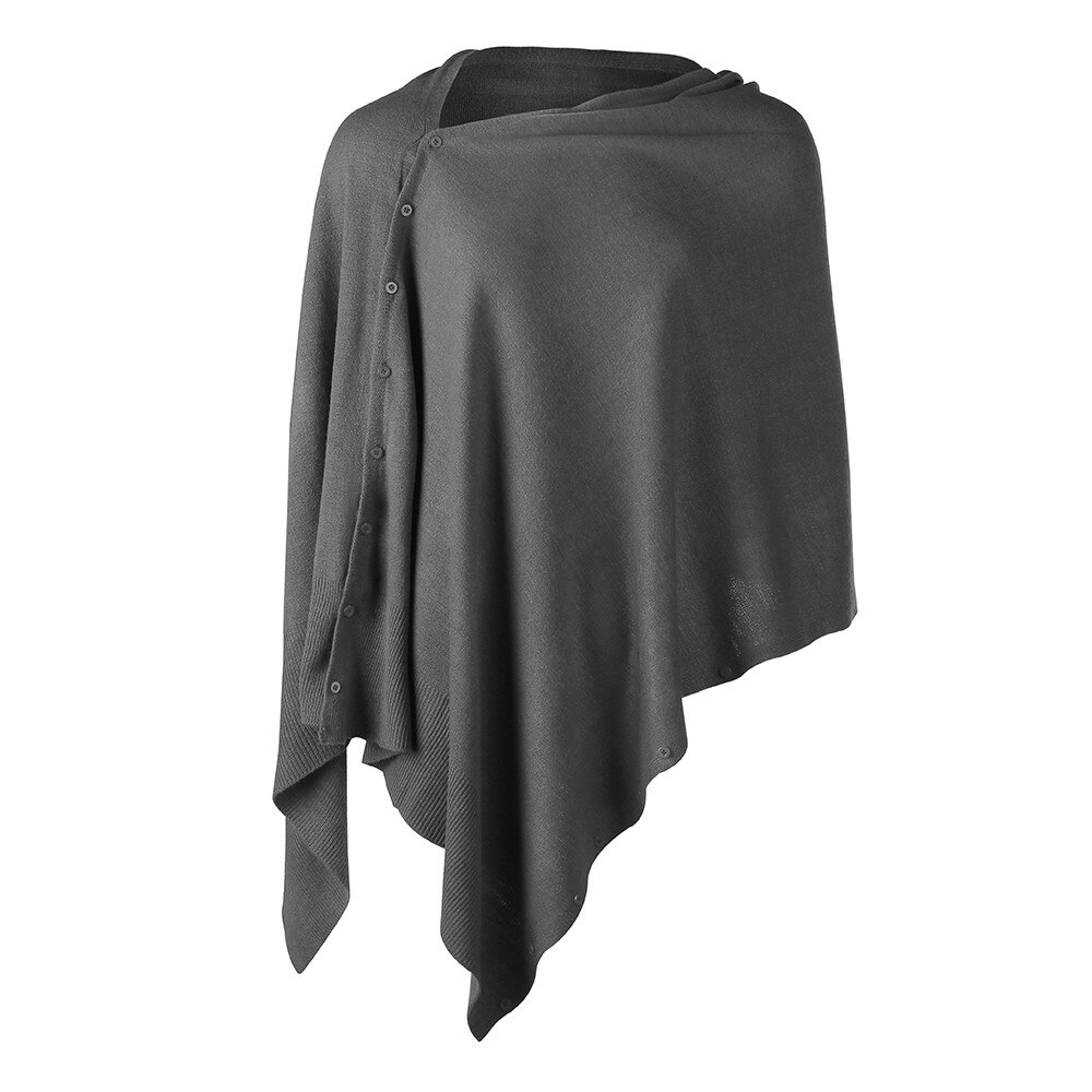 Women's Versatile Shawl Solid Scarf with Buttons Poncho Light Weight Autumn Shawls Lady Cape Cardigan Women Anniversary: dark grey