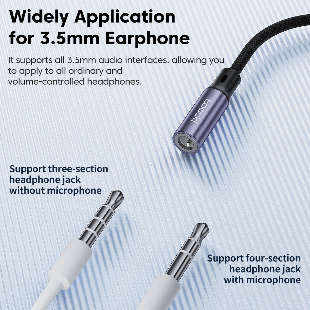 Toocki Adapter słuchawek USB typu C 3,5 Jack USB C do słuchawek 3,5 mm Kabel audio AUX do Huawei P30 Xiaomi Mi 10 9 Es