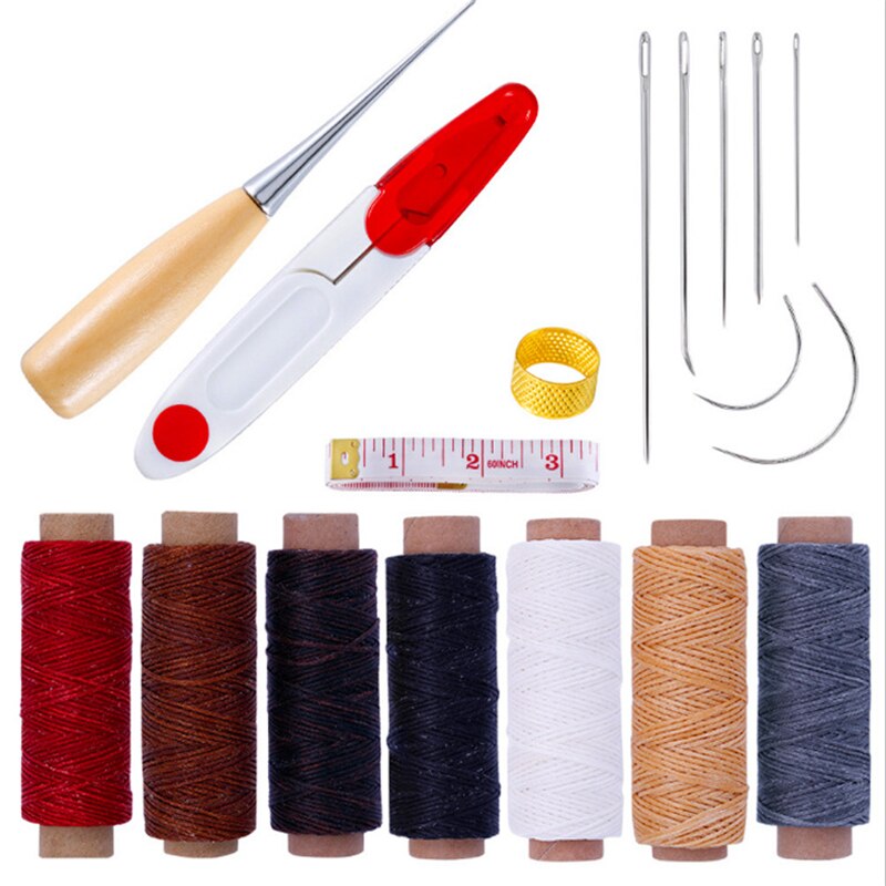 1 set naainaalden en priemen, leer, leerbewerkingsgereedschappen, naaibenodigdheden, leerbewerking, schoenreparatiegereedschappen, handwerk: Donkergrijs