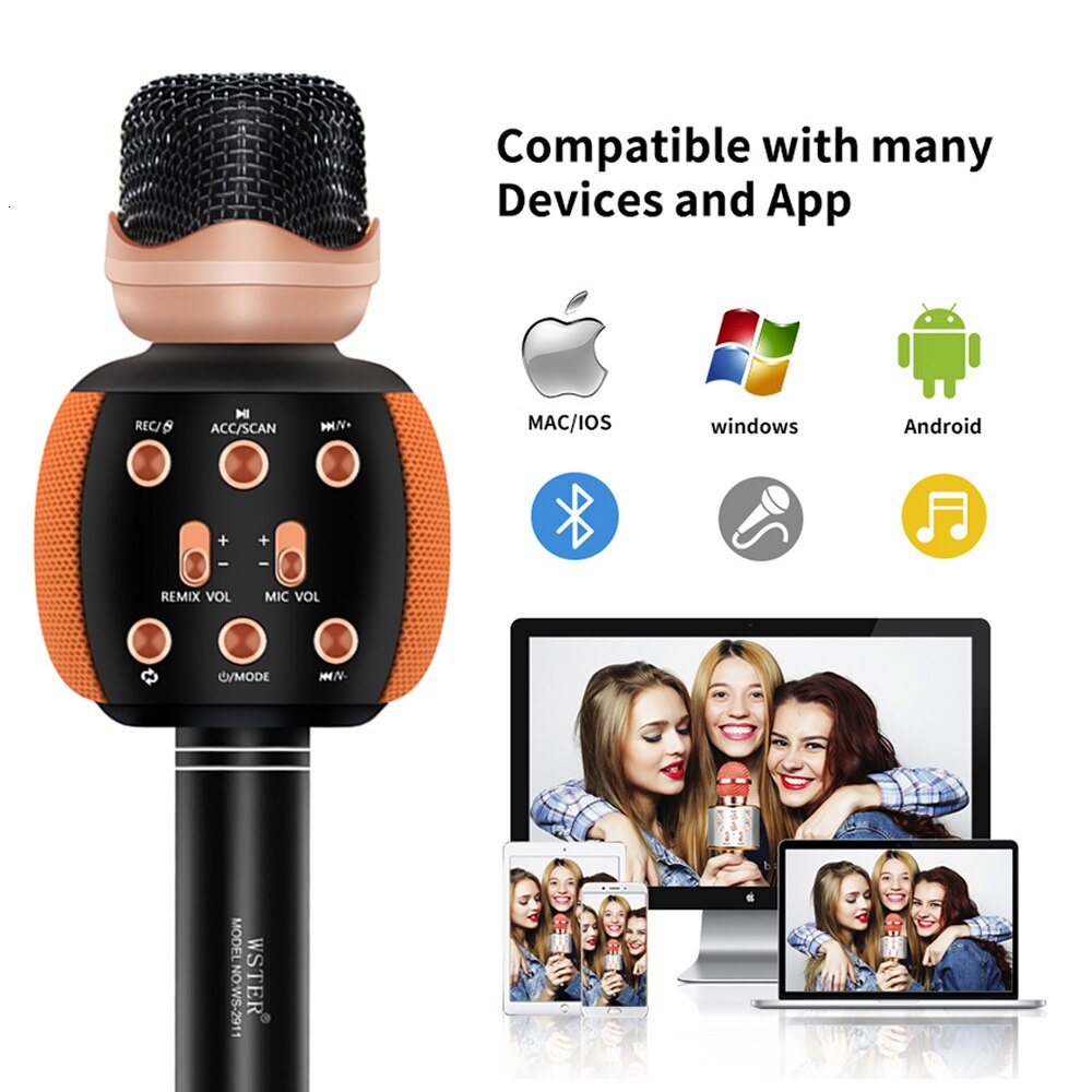 WSTER Version Bluetooth Karaoke Microphone Wireless Speaker Handheld Player Magic Voice Record Music Mic PK WS-858