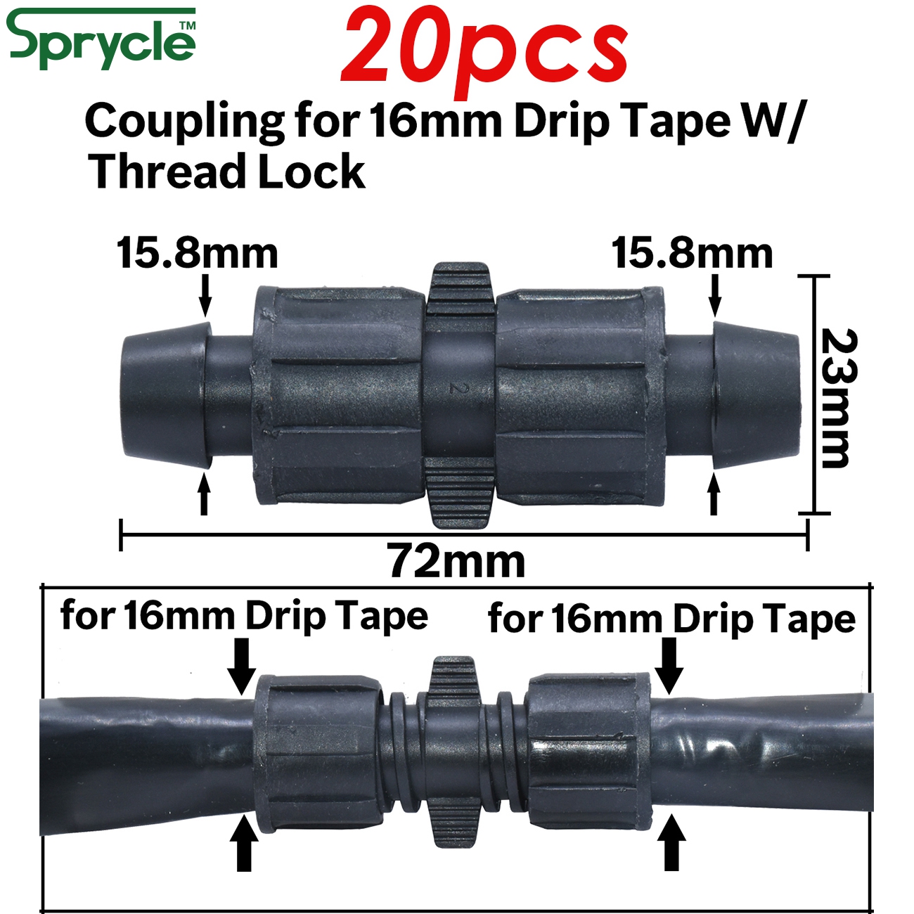 16mm 5/8&#39;&#39; Irrigation Drip Tape Coupling Shut-Off Valve Elbow Tee End Plug Thread Lock Connector Garden Watering Hose Pipe Joint: SPL11-KIT36-20PCS