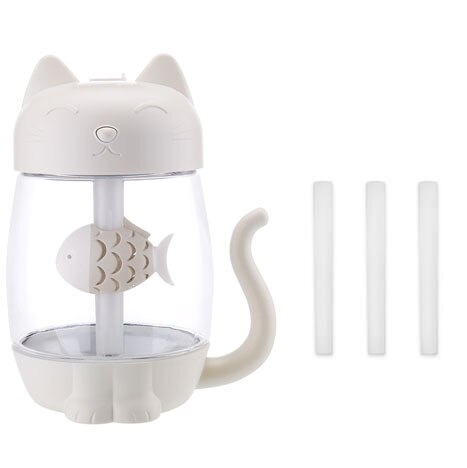 3 in 1 350ML USB Cat Air Humidifier Ultrasonic Cool-Mist Adorable Mini Humidifier With LED Light Mini USB Fan for Home office: white2