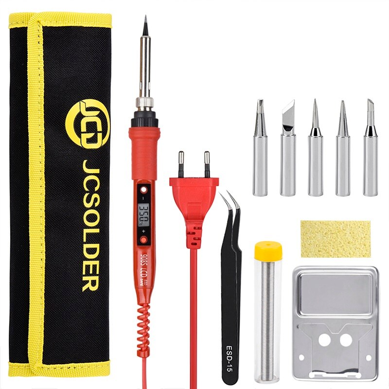 JCD 908S Electric Soldering Iron Kit Portable LCD Digital Adjustable Temperature PCB BGA Soldering Iron Solder for Home DIY: 100V-130V US Plug / Gray