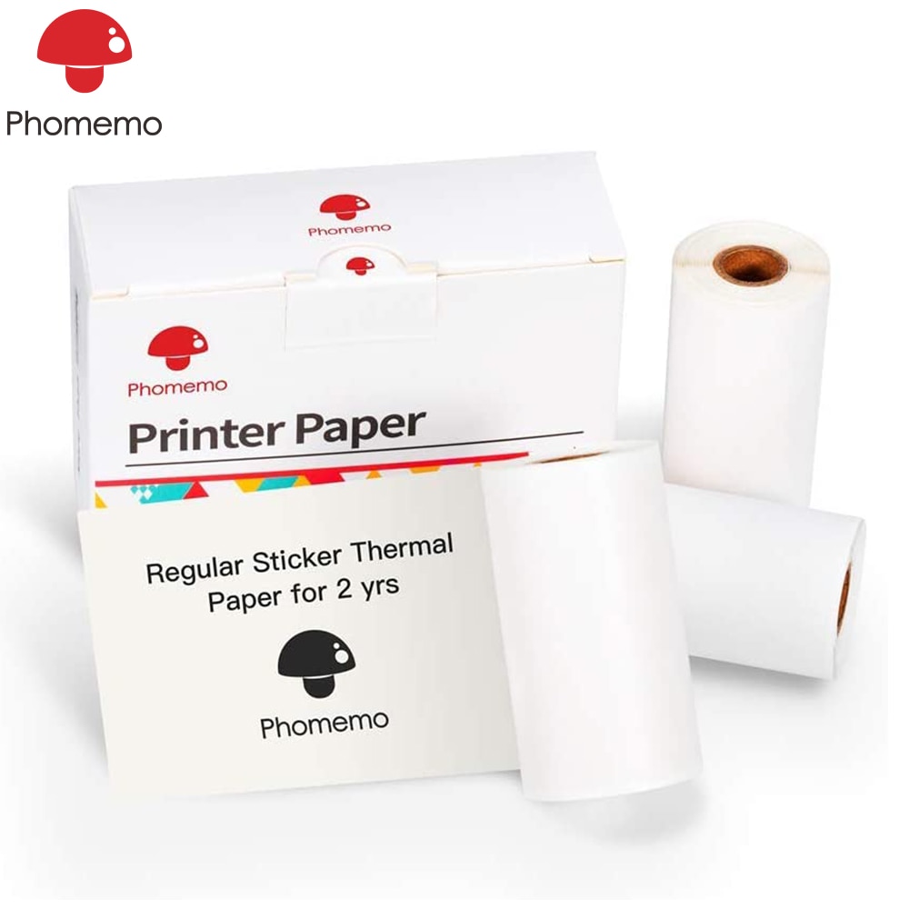 Phomemo 3 Rolls White Self-Adhesive Thermal Paper Printable Sticker Paper for Phomemo M02/M02S Photo Printer