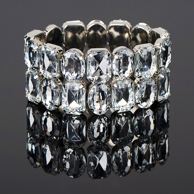 Cute Female Crystal Rhinestone Bangle Silver Color Big Wedding Bracelets Bangles For Women Valentine&#39;s Day