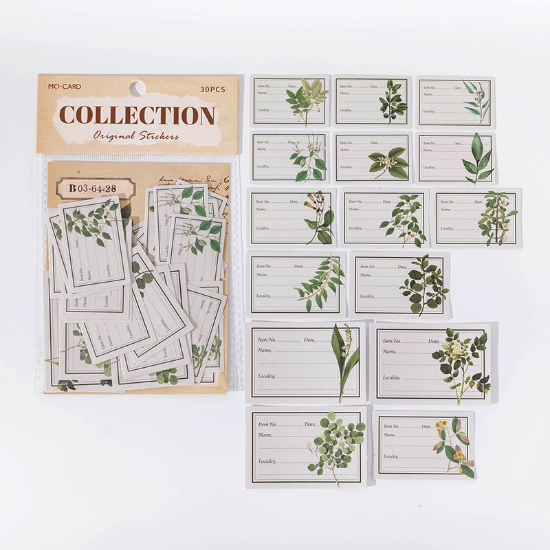 30 Pcs Writable material Stickers Plants Flowers Decorative Decals For Scrapbooking Stick Labels junk journal supplies: Dark Khaki