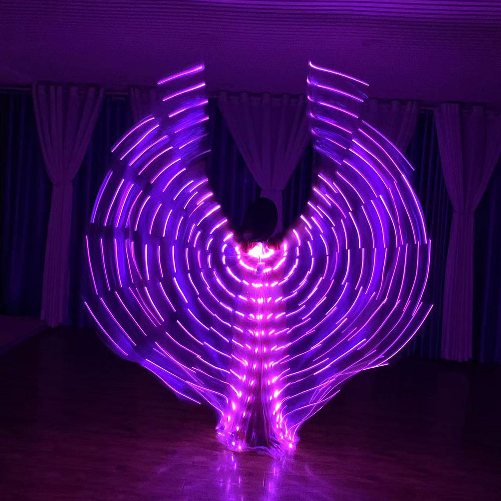 Leuchten LED ist FlüGel Bauchtanz Kostüm Frauen glühen Schmetterling FlüGel Mit Teleskop Stäbchen Karneval Halloween Party Requisiten Tragen: Braun
