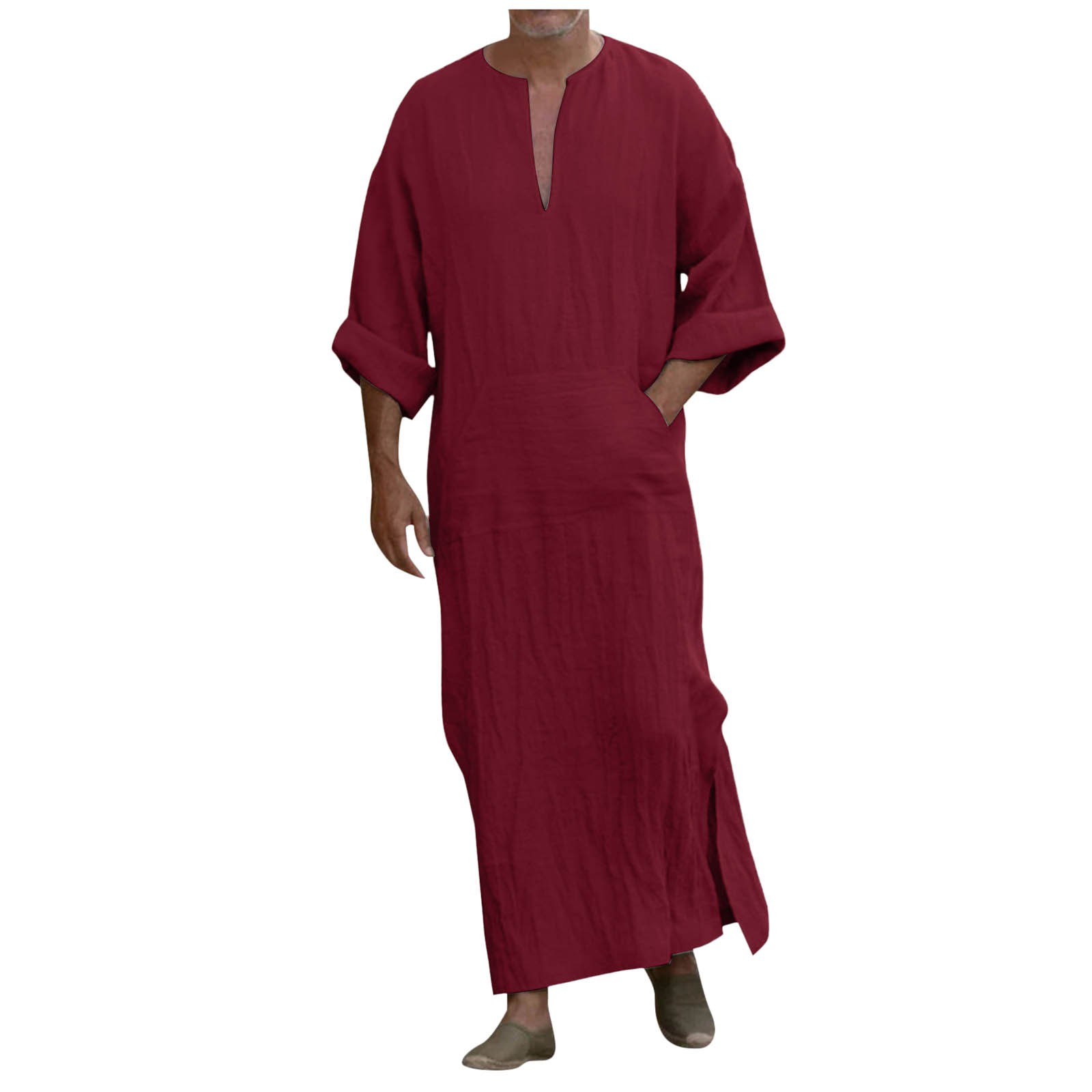 Men's Muslim Jubba Thobe Ramadan Long Robe Kaftan Dubai Abaya Eid Ramadan Robes Moroccan Arabic Outfits Male Prayer Clothes