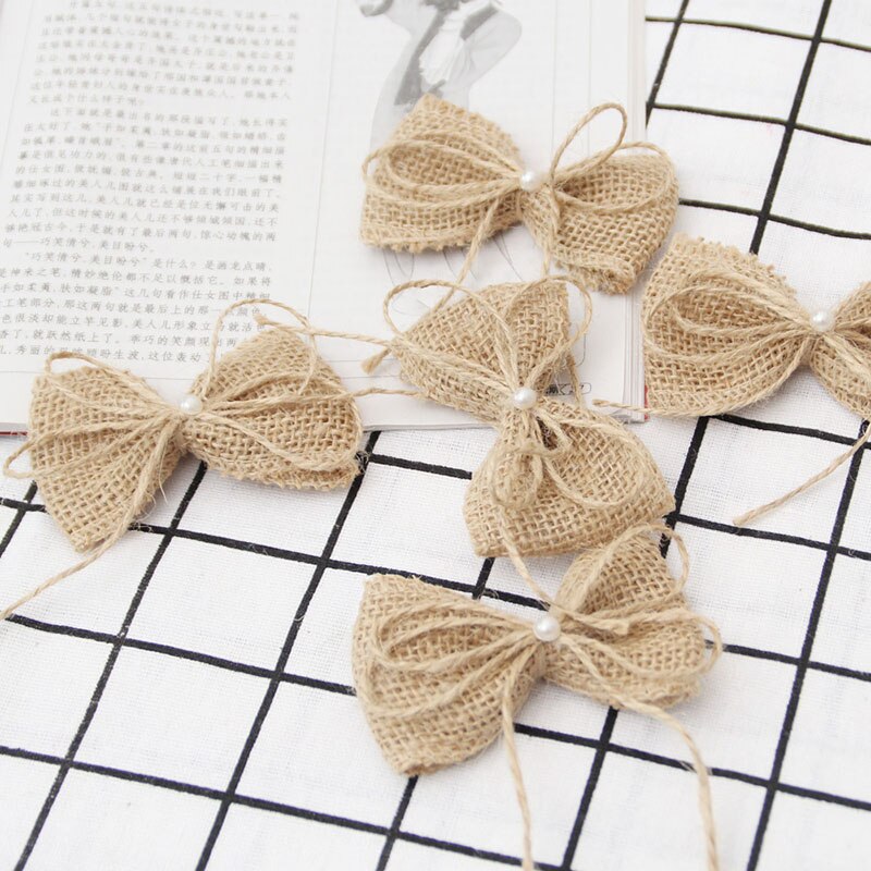 5 stuks/pak strik eenvoudige linnen strik kerststrik decoratie voor thuis bruiloft decoraties doe-het-zelf strik knutselen decoratie