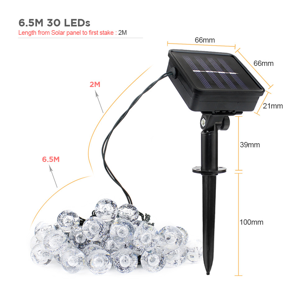 30/50/100/200 LEDs Fairy Lights Solar Powered Warm White/White/RGB Waterproof Outdoor Garden Decoration Solar Led String Light: Bubble Ball 30LEDs / Warm White