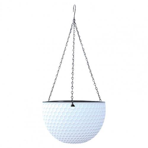 Hanging Flower Basket Imitation Honeycomb Self Water Absorption Waterproof Outdoor Resin Plant Hanger for Garden: White L