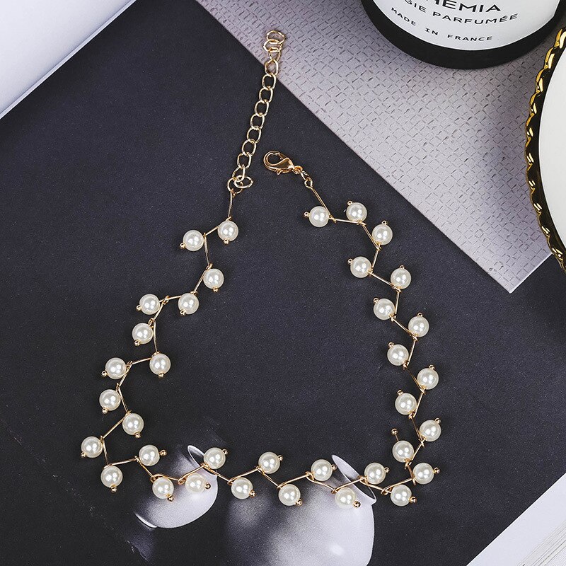 Multilayer kæde efterligning perle halskæder nyeste uregelmæssige kvinder bryllup brud guld halskæde smykker tilbehør: Gylden