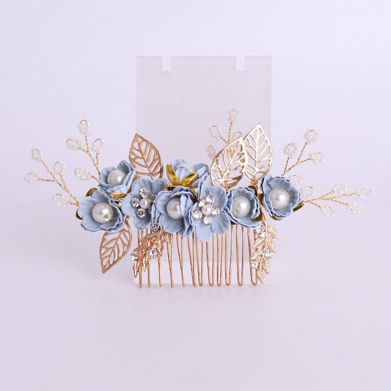 FORSEVEN Handmade Blue Flower Pearl Crystal Hair Comb Hair Pin Hair Sticks Women Girl Headpiece Hair Jewelry Wedding Accessories