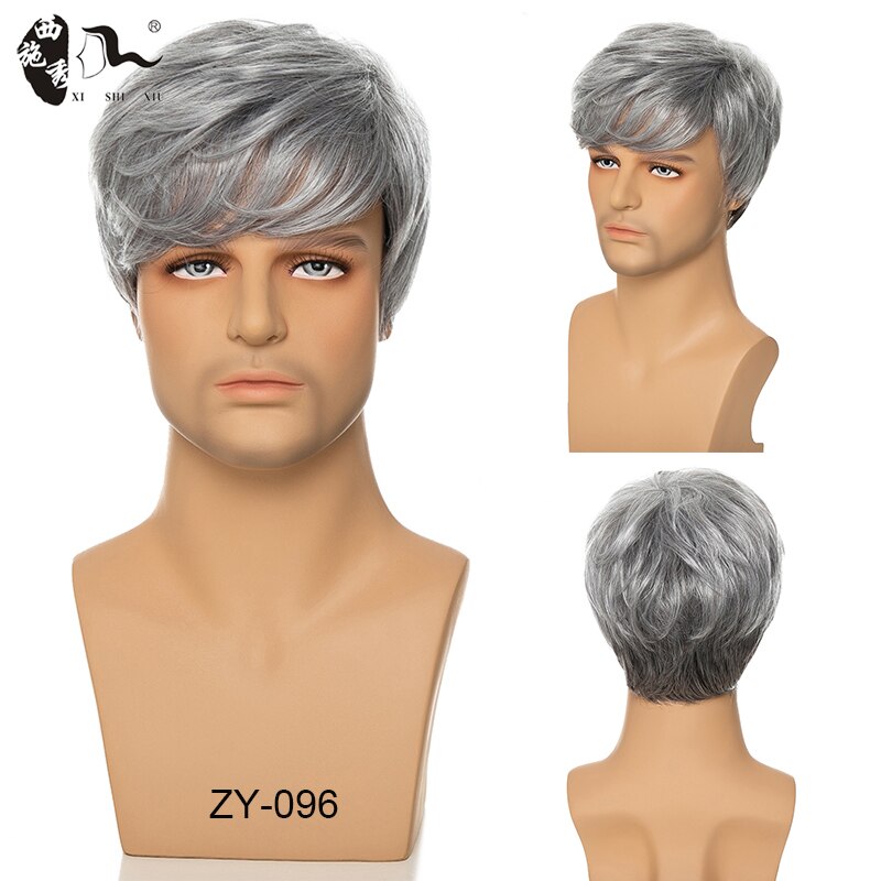 XISHIXIU HAIR Short Men Wig Straight Synthetic Wig for Male Hair Fleeciness Realistic Ombre Grey Wigs: ZY-096