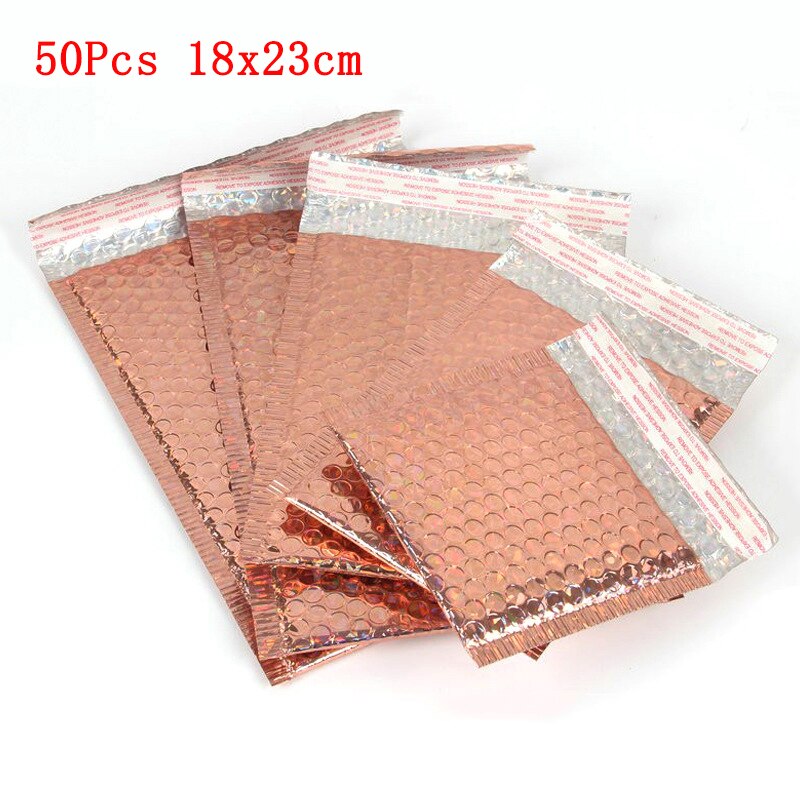 50 PCS/Lot Rose Gold Plastic Bubble Envelopes Bags, Padded Envelope, Waterproof Bubble Bags: Rose Laser 18x23cm