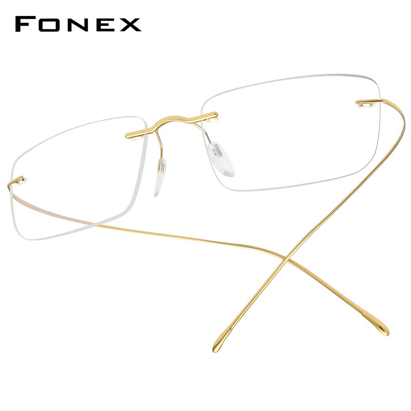 FONEX B Titan Brillen Rahmen Männer Frauen Randlose Rezept Platz Gläser Myopie Optische Koreanische Brillen F85634: Gold