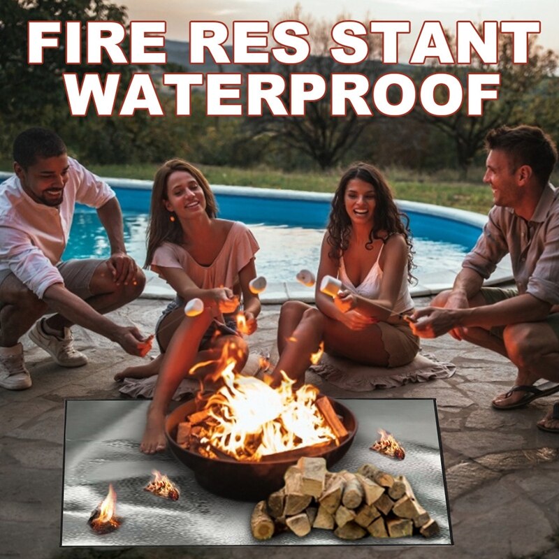 Silver Fireproof Mat Outdoor Lawn Patio BBQ Picnic Fire Mat Fireplace Brazier Protection Pad