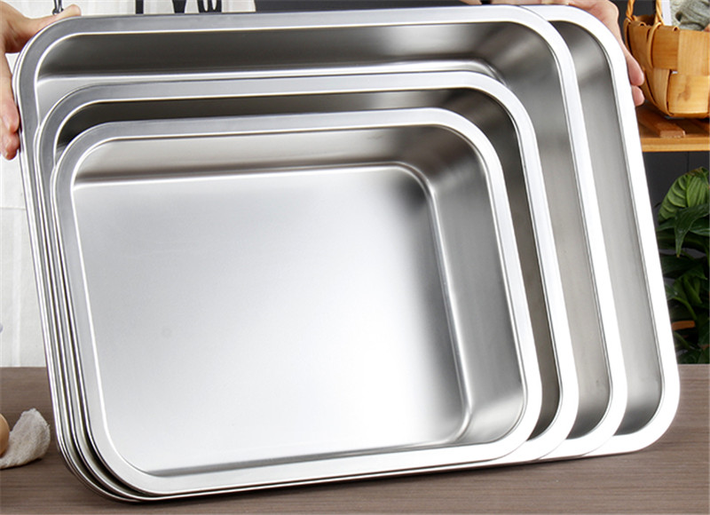 Bandeja quadrada para churrasco, 1mm, 304 de aço inoxidável, placa retangular, grelha de fundo reto para peixe, recipiente de comida e churrasco