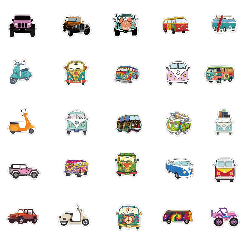 50pcs Hip Pop Style Bus Stickers For Laptop Water Bottle Luggage Decals Stationery Guitar Waterproof Computer Notebook Sticker