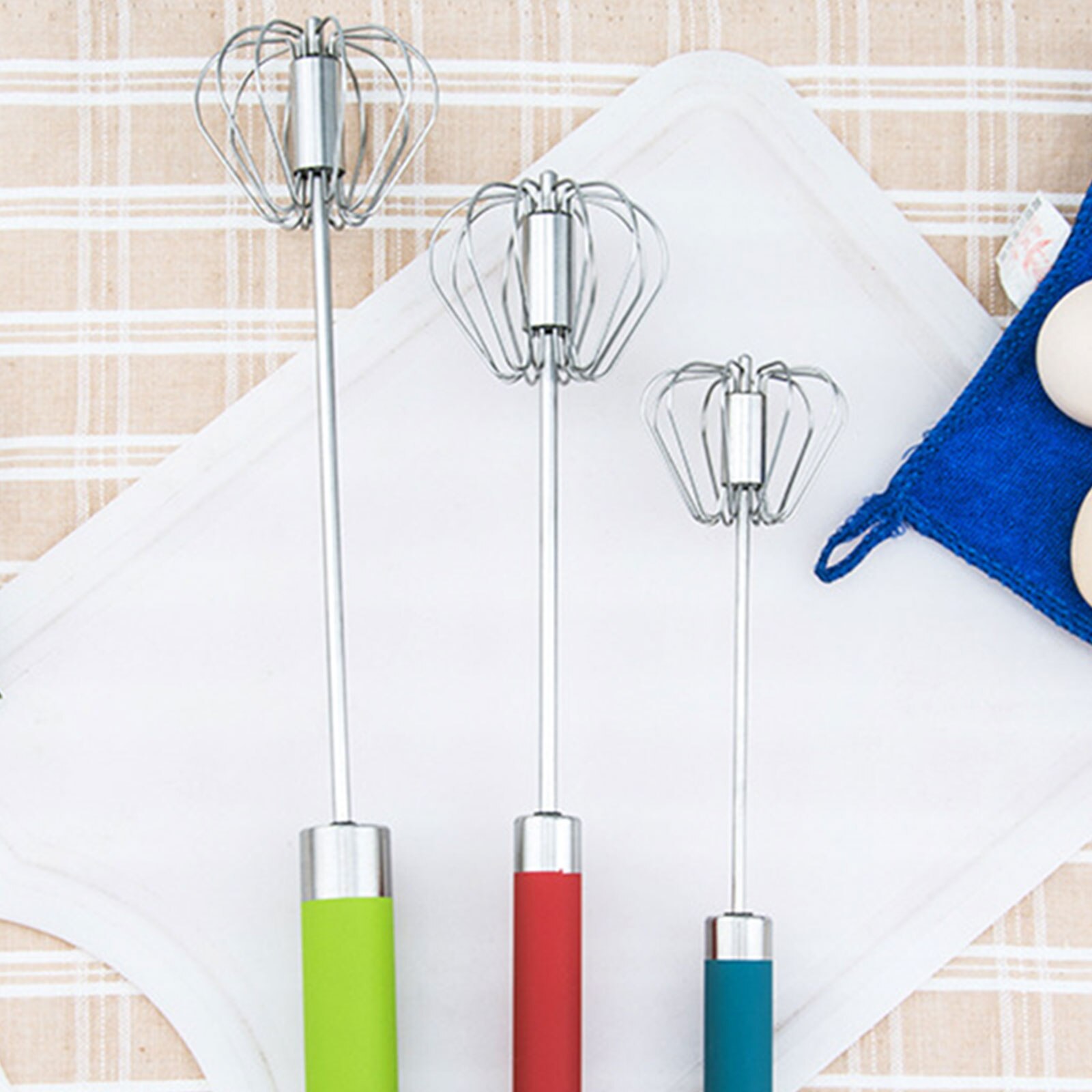 Egg Beater Semi-automatic Push Manual Rotation Food Grade Stainless Steel Kitchen Auxiliary Tool