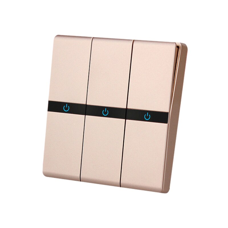 Luxury Wall Switch 1/2/3 Gang 2 Way Champagne Gold Wall Panel Push Button Switch Home Wall Light Switch LED Indicator Accessory: 3 Gang 2 Way