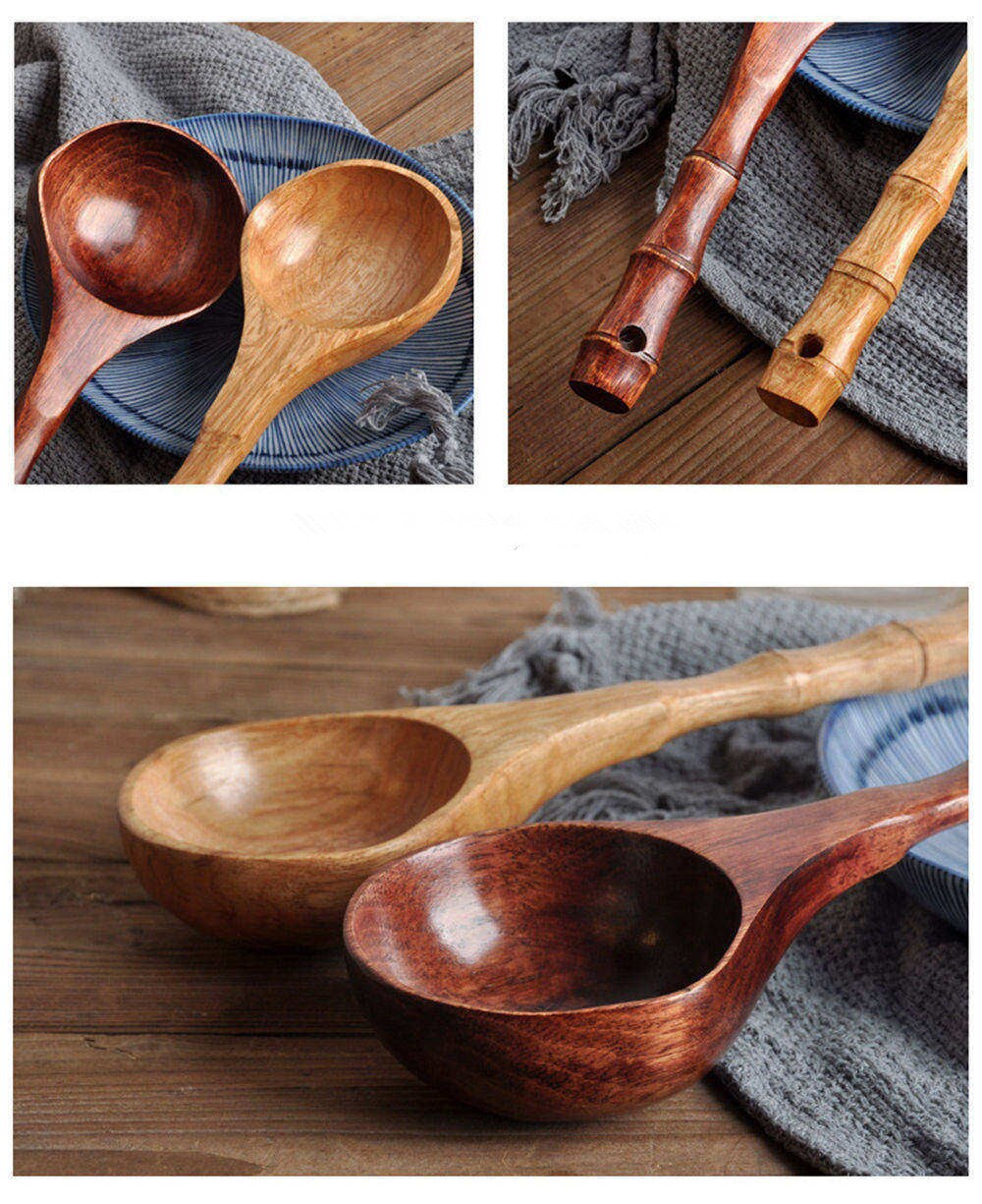 Cucharas grandes de madera para sopa, cuchara de cocina de estilo japonés, cucharón duradero, utensilios de cocina con mango largo