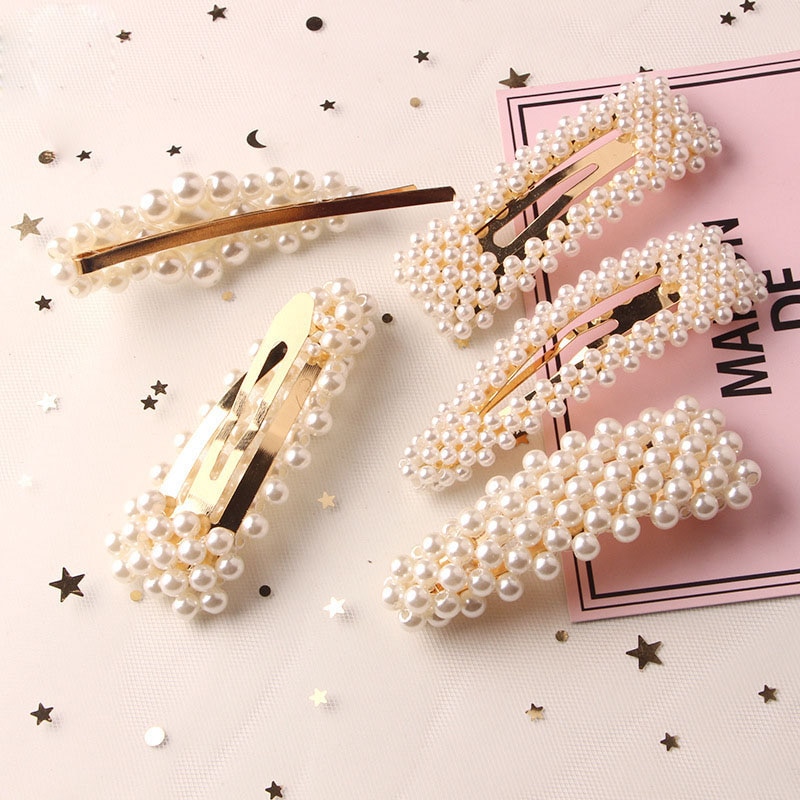 Pearl Hair Clip for Women Girl Korean Snap Barrette Stick Hairpin Hair Styling Accessories
