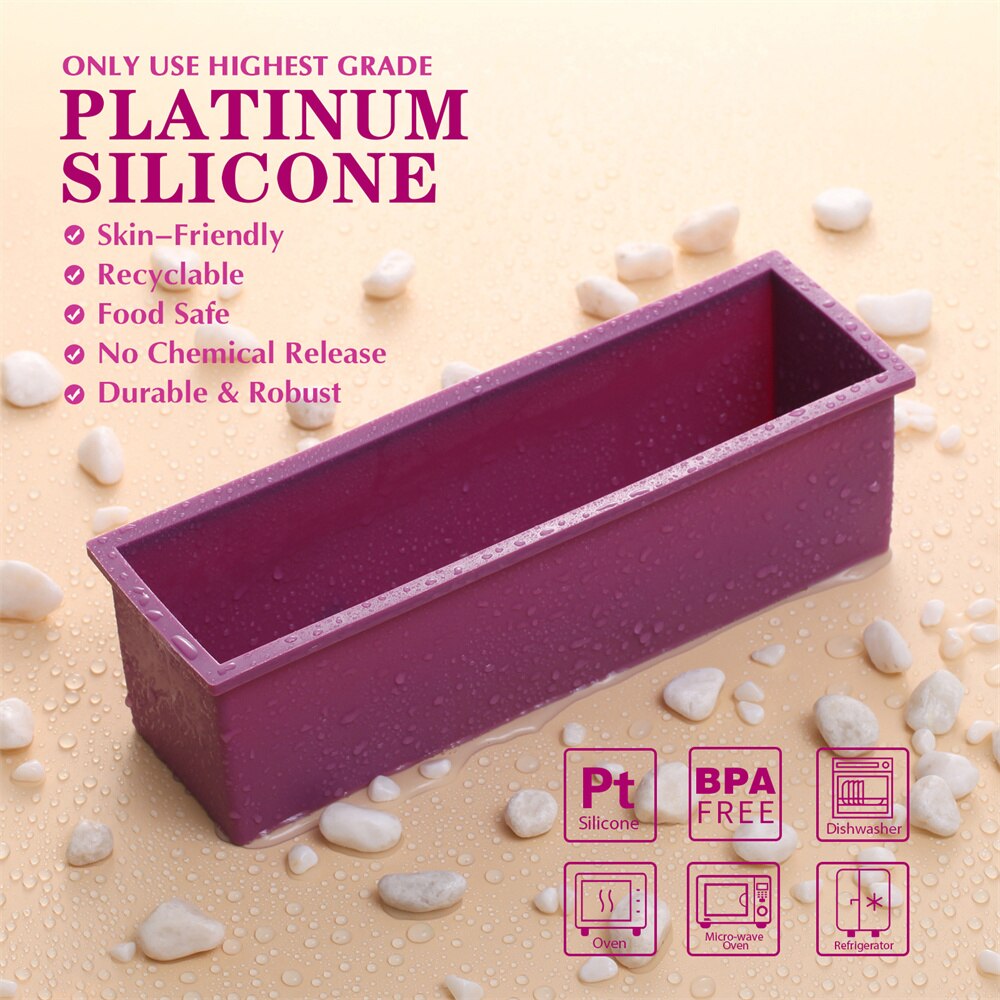 Molde de silicona Flexible para jabón, caja de madera para proceso en frío casero, molde para fabricación de jabón de 1200g