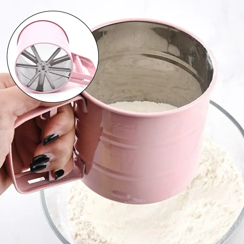 1 st rostfritt stål sil kopp pulver mjöl bakverktyg florsocker nätsil durkslag vevsikt köksredskap kökskniv