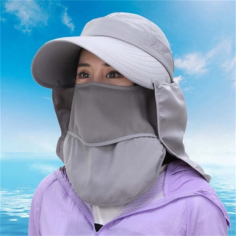 Summer Women Sun Hat Fishing Cap Outdoor Cap Hiking Hat Camping Visor Hat Protection Face Neck Cover Sun UV Protect Cap: Smoky gray
