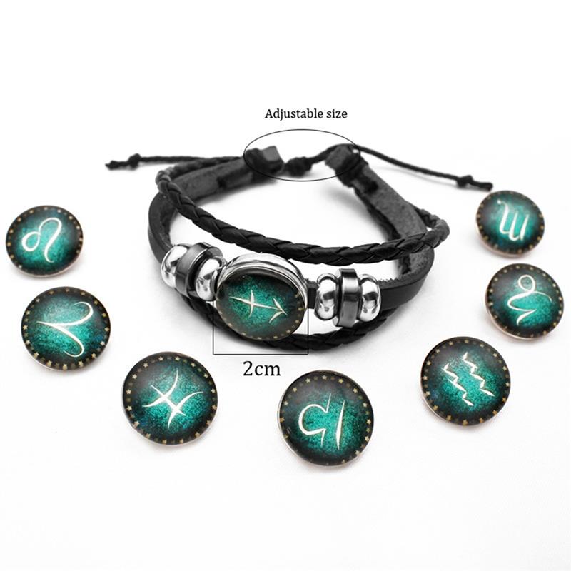 Luminosas 12 Constelaciones pulsera de cuero signo del zodiaco con abalorios pulseras trenzadas Punk para Niños Accesorios de la joyería de los hombres