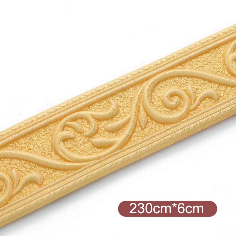 Linea di rivestimento della parete 3D battiscopa bordo autoadesivo impermeabile battiscopa carta da parati adesivo da parete per soggiorno decorazione domestica: Oro / 230CM